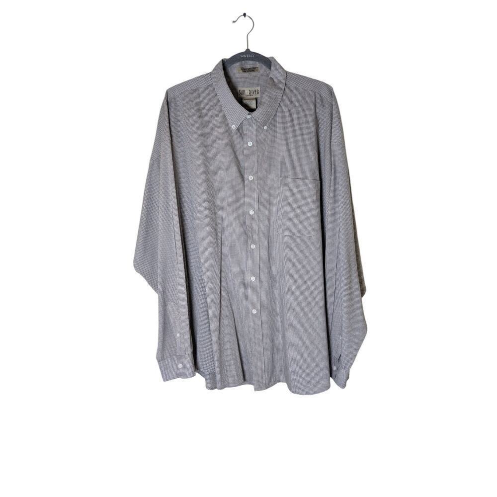 Sun River Mens XXL Tan Blue Checkered Long Sleeve Button Down Casual Dress Shirt